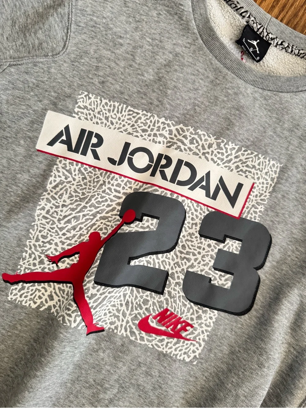 Jordan Gray Crewneck Sweatshirt with Red Jumpman and 23 Graphic